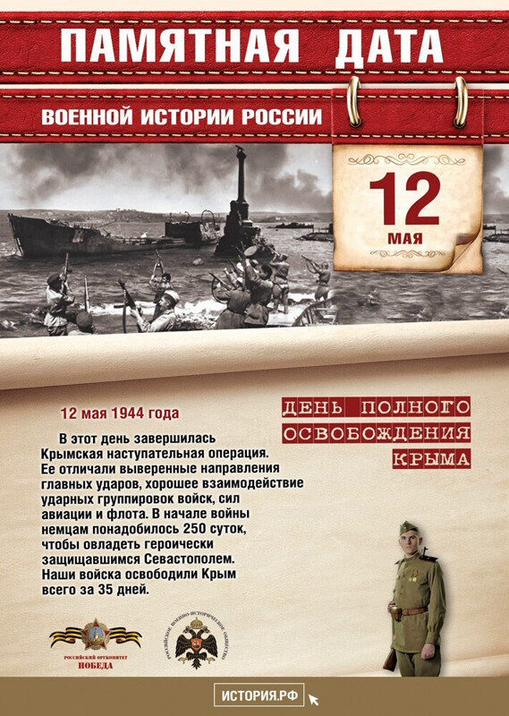  Памятная дата Военной истории Отечества. 12 мая 1944 г. - День полного освобождения Крыма.